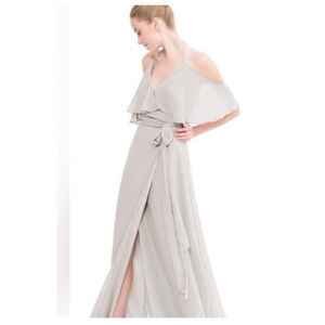 Joanna August Gray Bridesmaid Dress Size M Lauren Chiffon Fairy Flutter Wrap